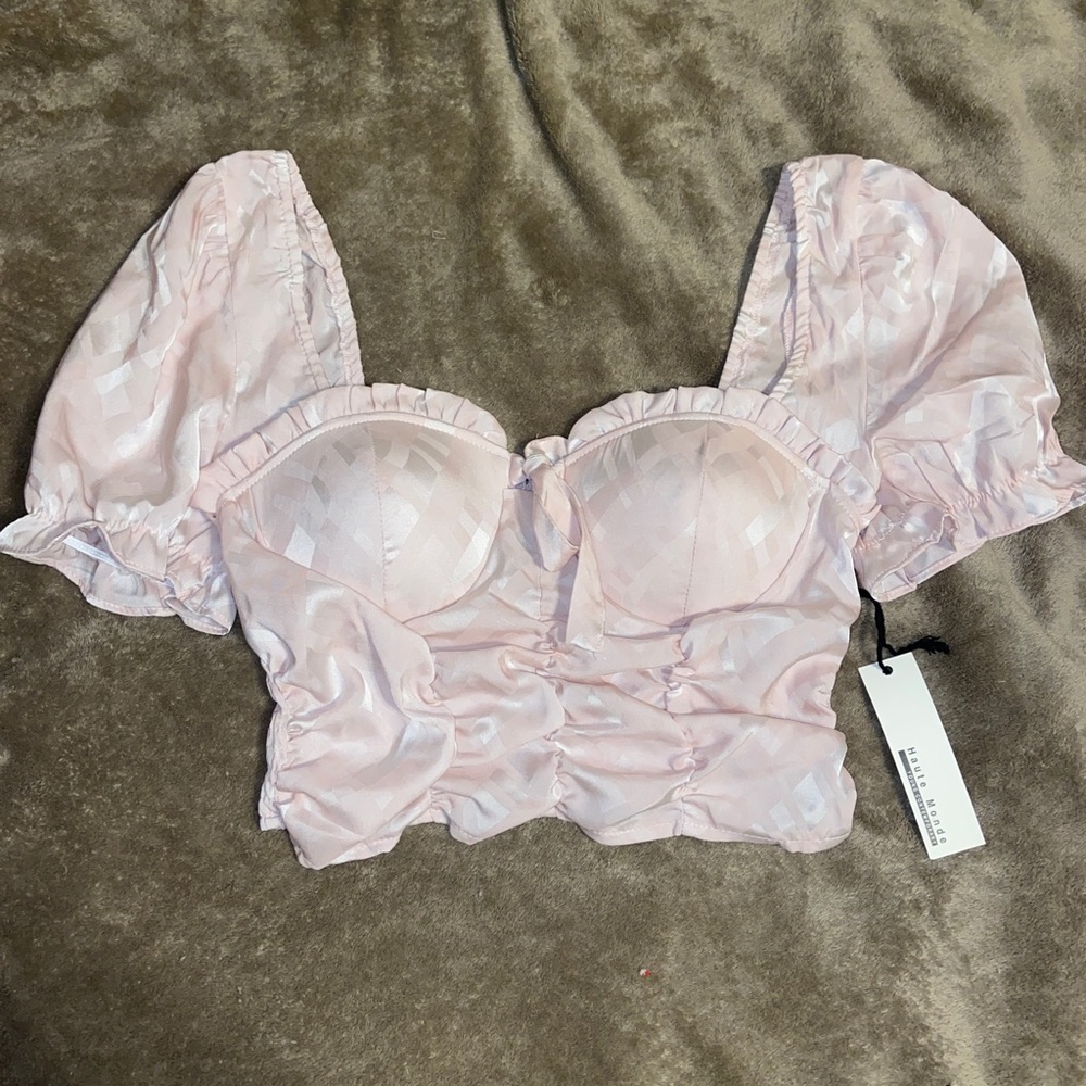 Womens Baby Pink Ruffled Crop Top